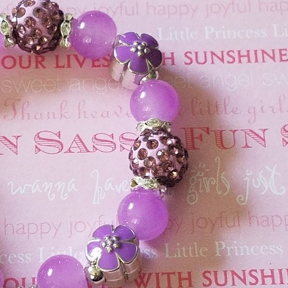 Purple bracelet flower charms Shamballa beads - Picture 3 of 3